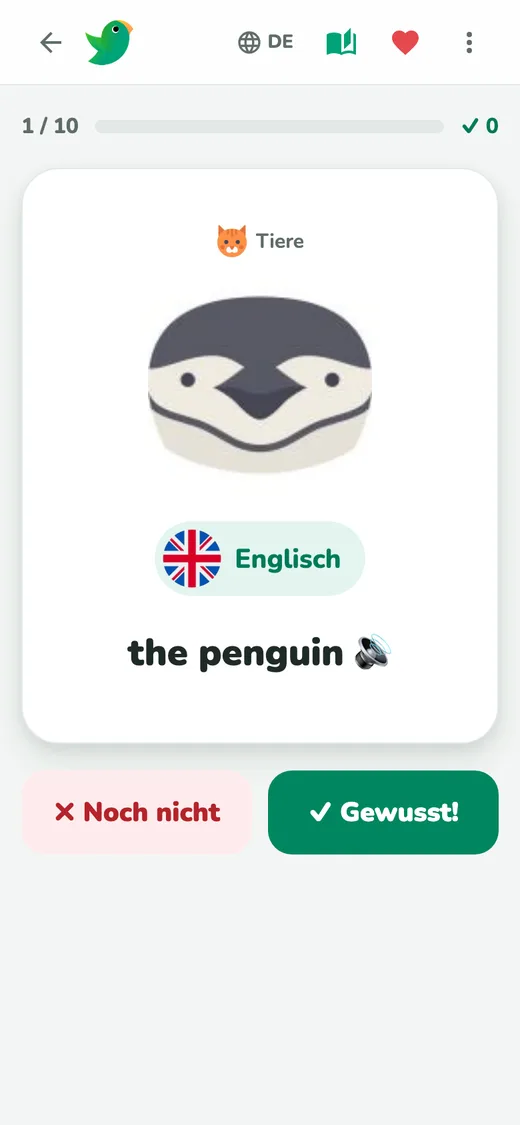 Karteikarten: Wort sagen, dann prüfen