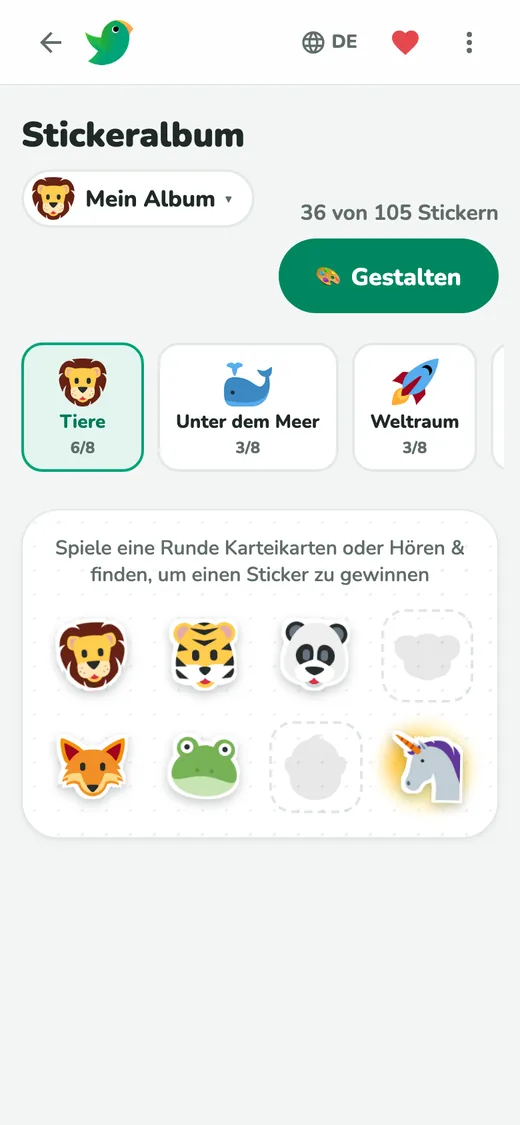 Sticker gewinnen beim Spielen