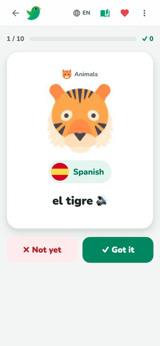 Flashcards: say the word, then check
